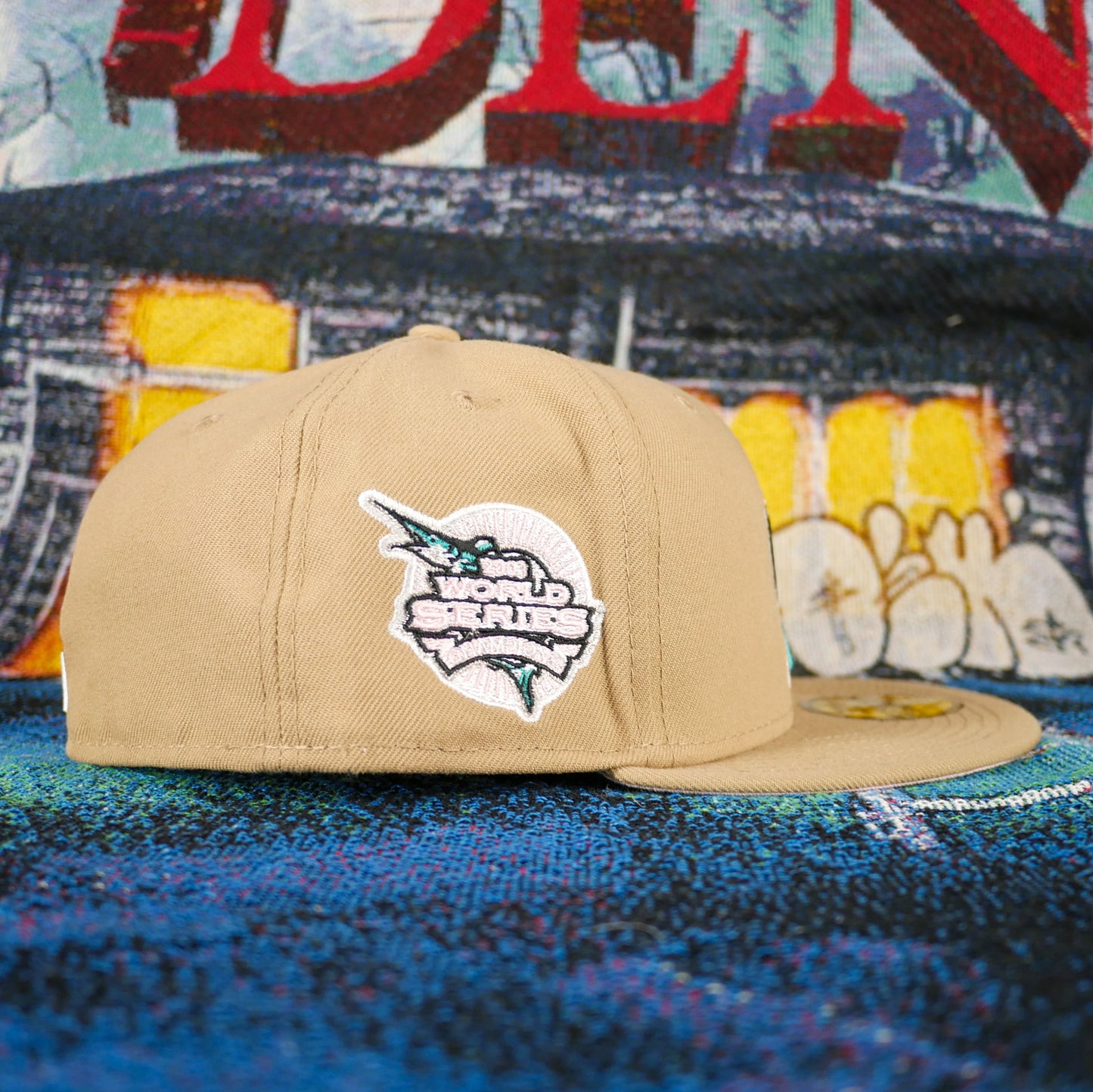 New Era 2003 Florida Marlins Khaki Fitted (Pink UV)