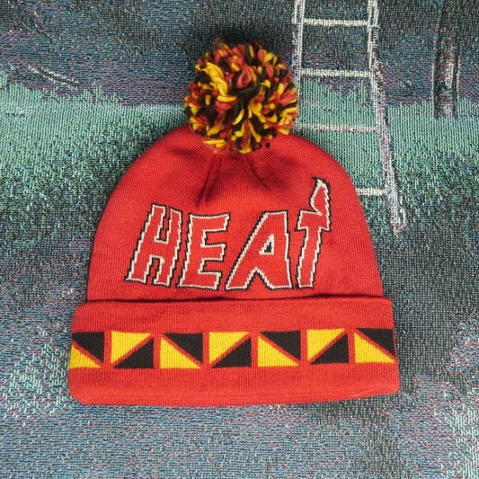 Mitchell & Ness Miami Heat Jacquard Cuffed Pom Beanie