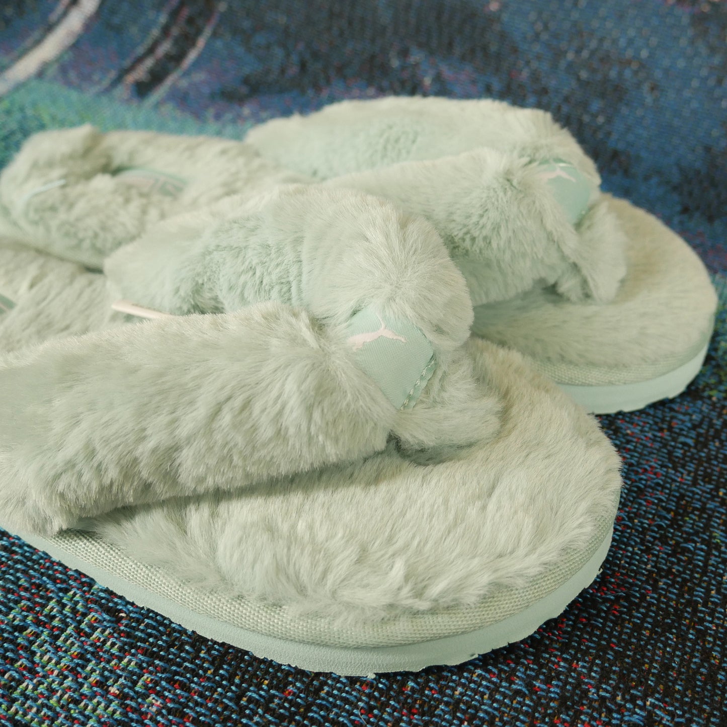 Puma Fluff Faux Fur Flip Flop (BBlue)
